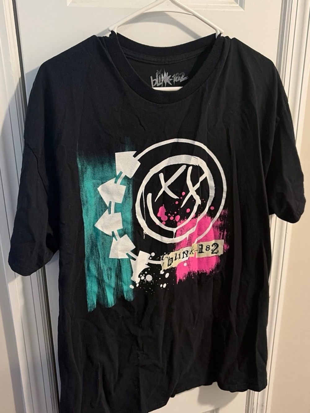 Black Graphic Tee with Teal & Pink Accent